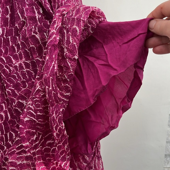 Cynthia Steffe Carey Silk Chiffon Fuchsia Printed Ruffle Lined Dress size 10 - Picture 8 of 15